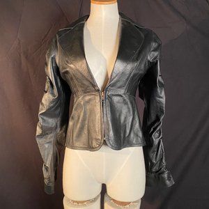 Glen Arthur for Chester Cropped Black Genuine Leather Jacket Size 4